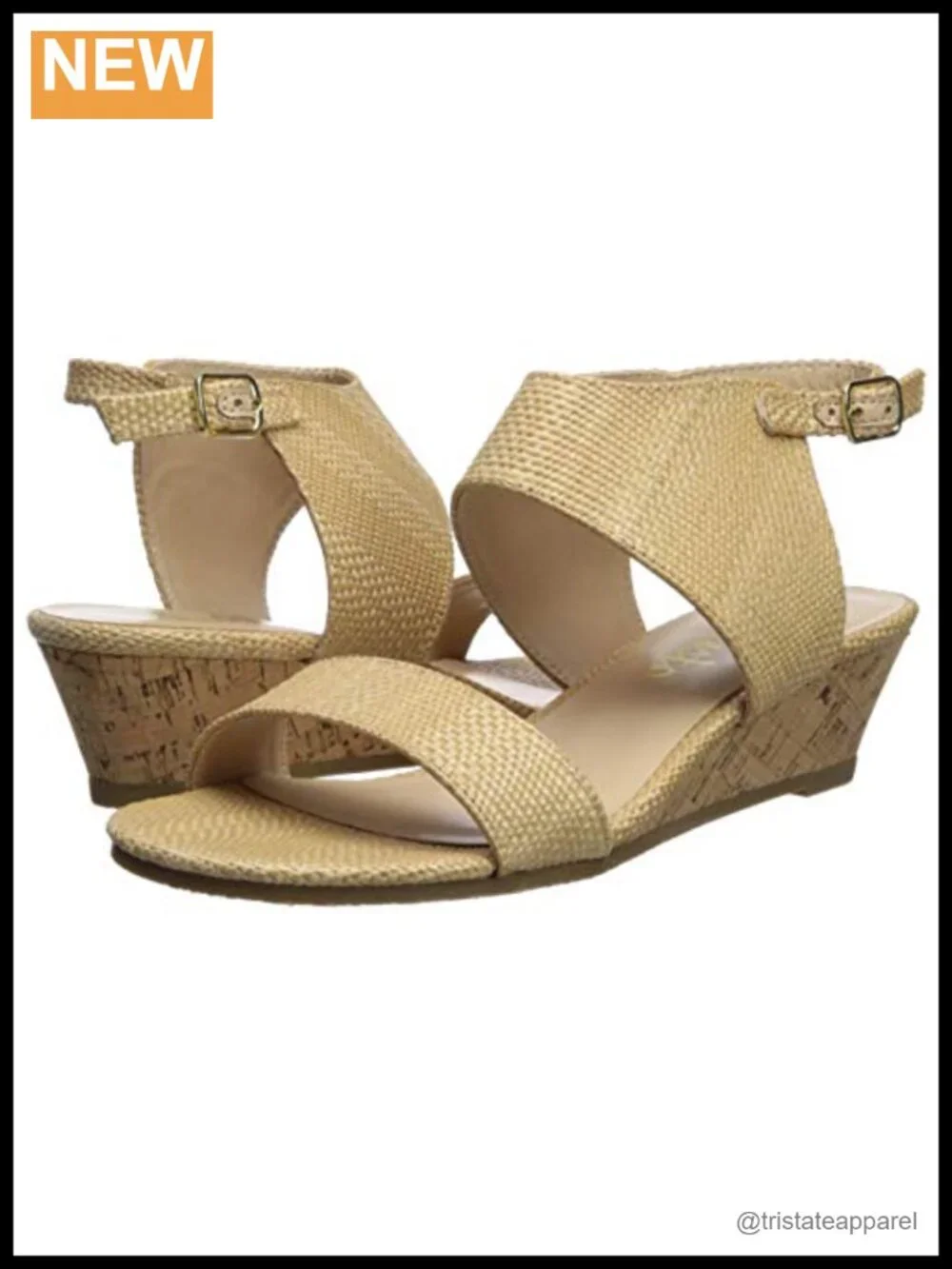 Callisto Raffia Cork Wedge Sandal Ankle Strap Rhinestone Comfort